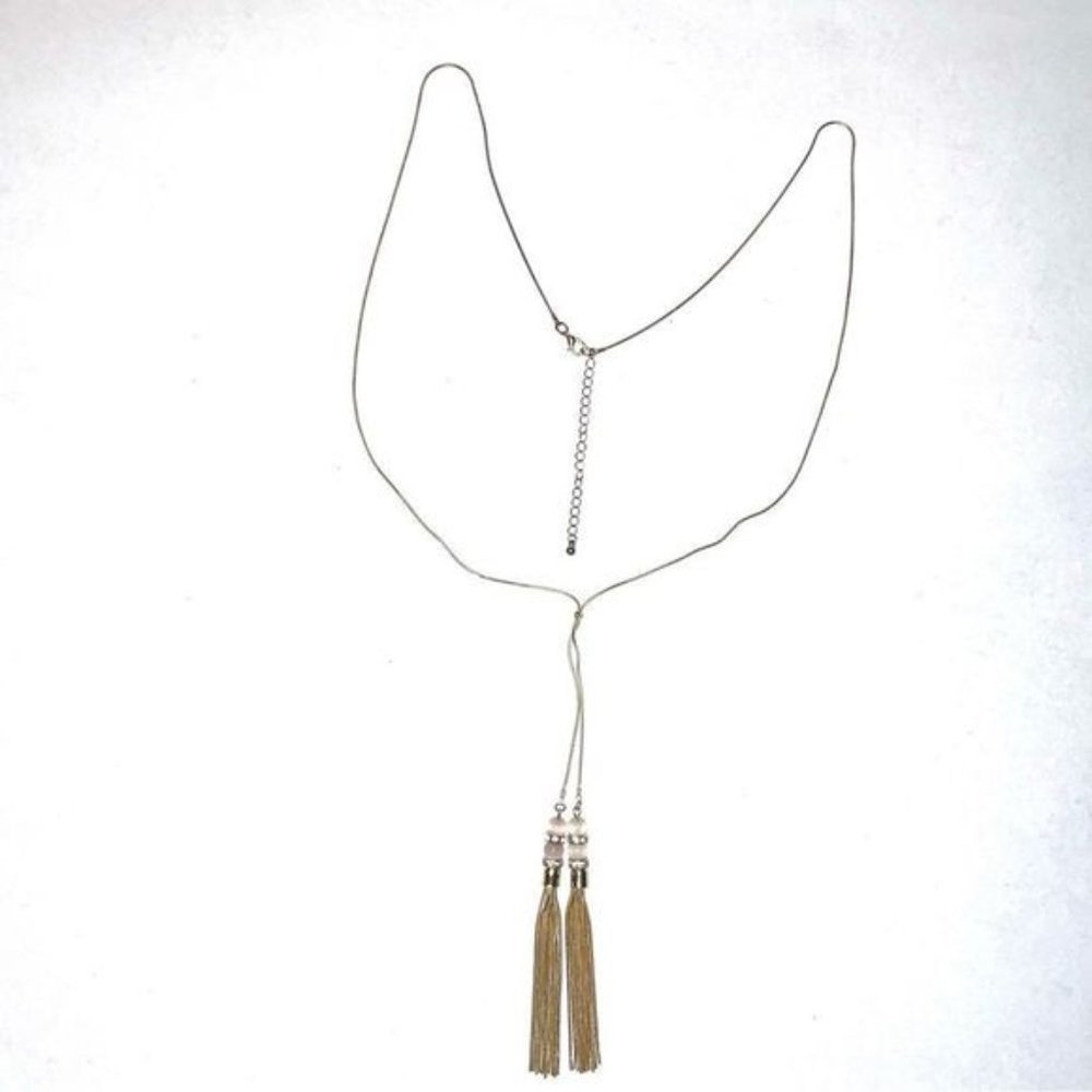Double Tassel Rose?Bead Necklace 35”